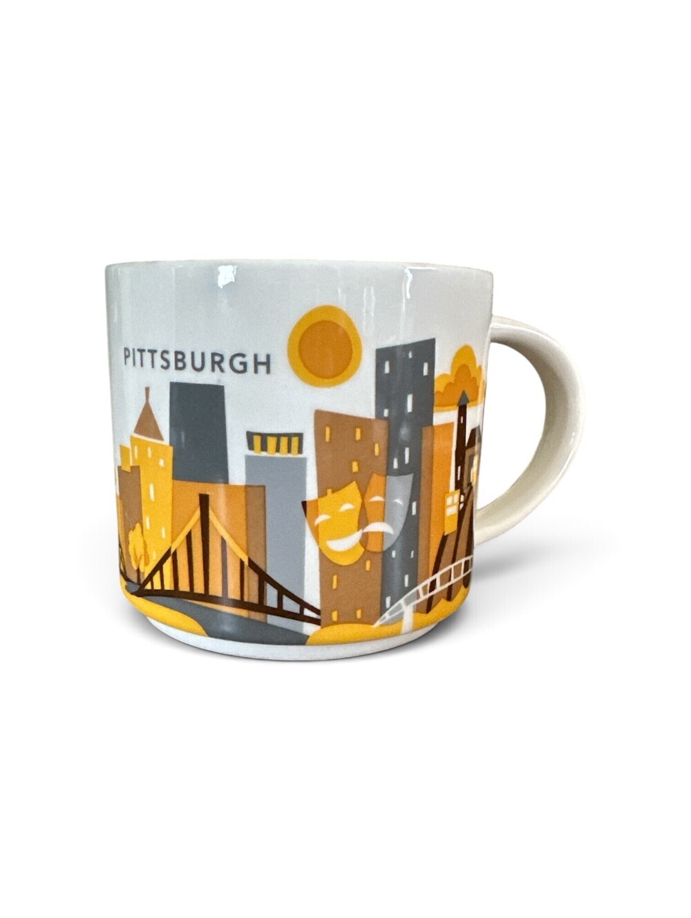 Starbucks Pittsburgh You Are Here YAH Mug 2014 14 oz Yellow Coffee Cup